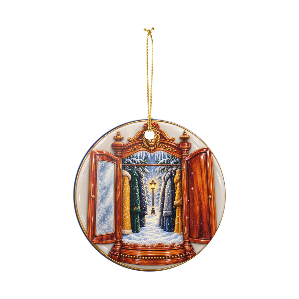 Lion Witch Wardrobe Winter 3D look Ceramic Christmas Ornament, (1pc)
