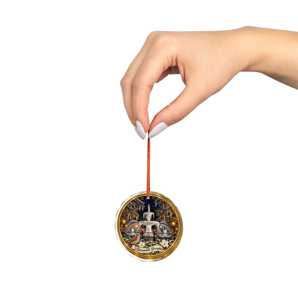 Savannah Georgia Forsyth Fountain Glass Christmas Ornament