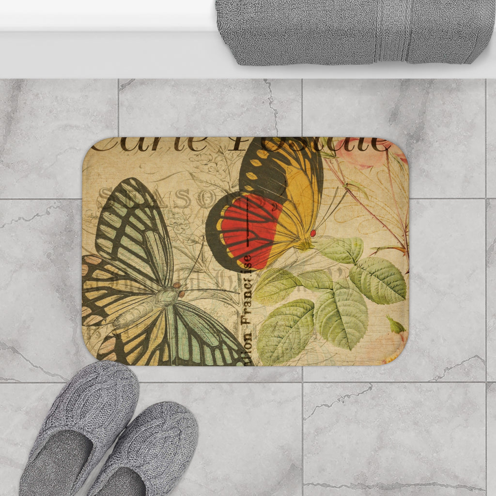 Vintage French Postcard Butterfly Bath Mat