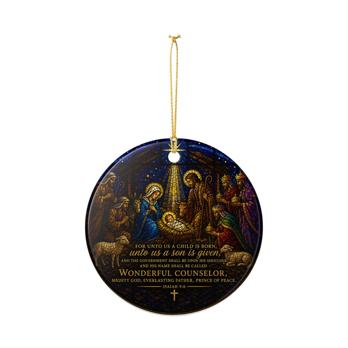 Stained Glass Vintage Nativity Ceramic Decoration Ornament, (1pc)