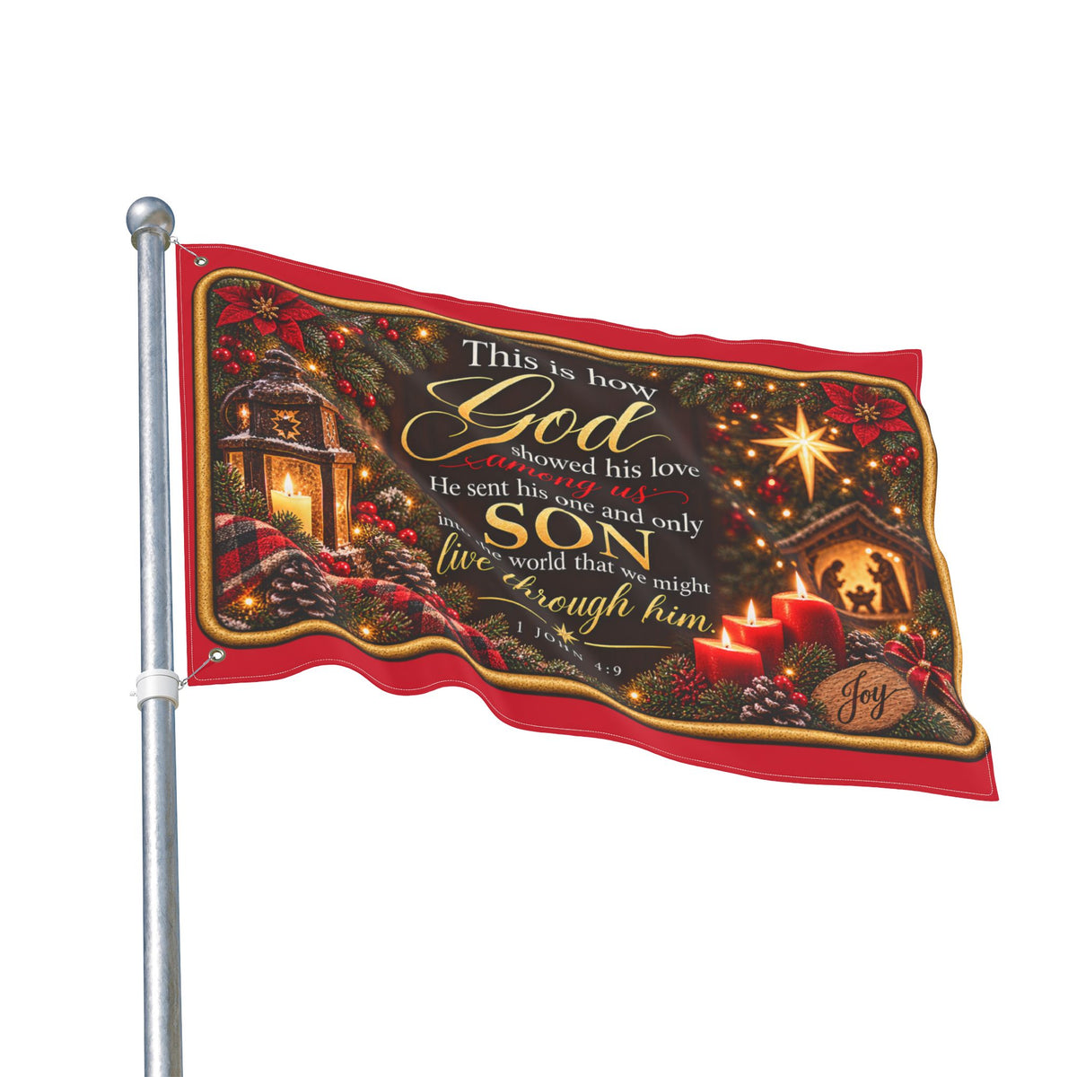Christmas Nativity Scripture Flag Double Sided | John 3:16 Holiday Outdoor Flag