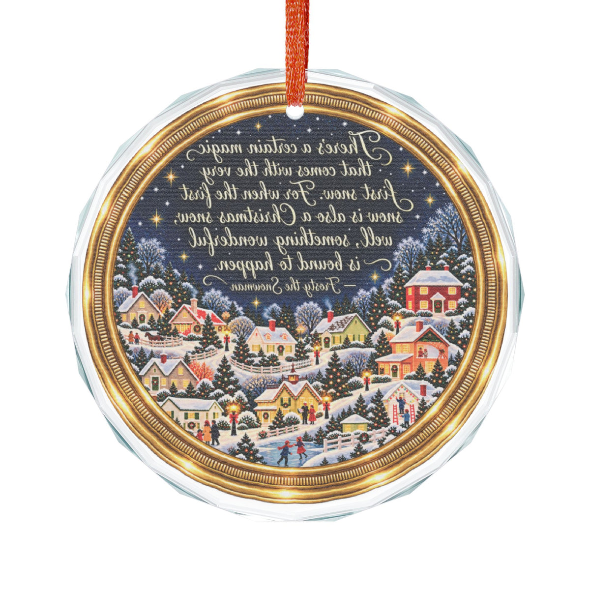 Glass Ornament — 'Family' Snowy Village Christmas Quote Ornament