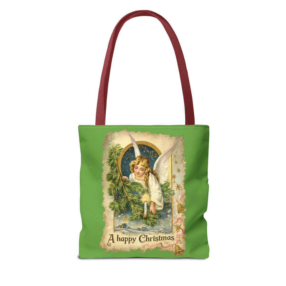 Vintage Angel Christmas Tote Bag — "A Happy Christmas" Holiday Shopper