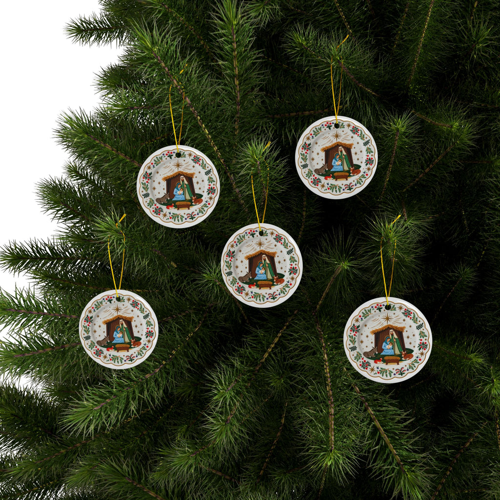 Colorful Nativity Ceramic Christmas Ornaments, 2-Side Print, (1pc, 3pcs, 5pcs, 10pcs)