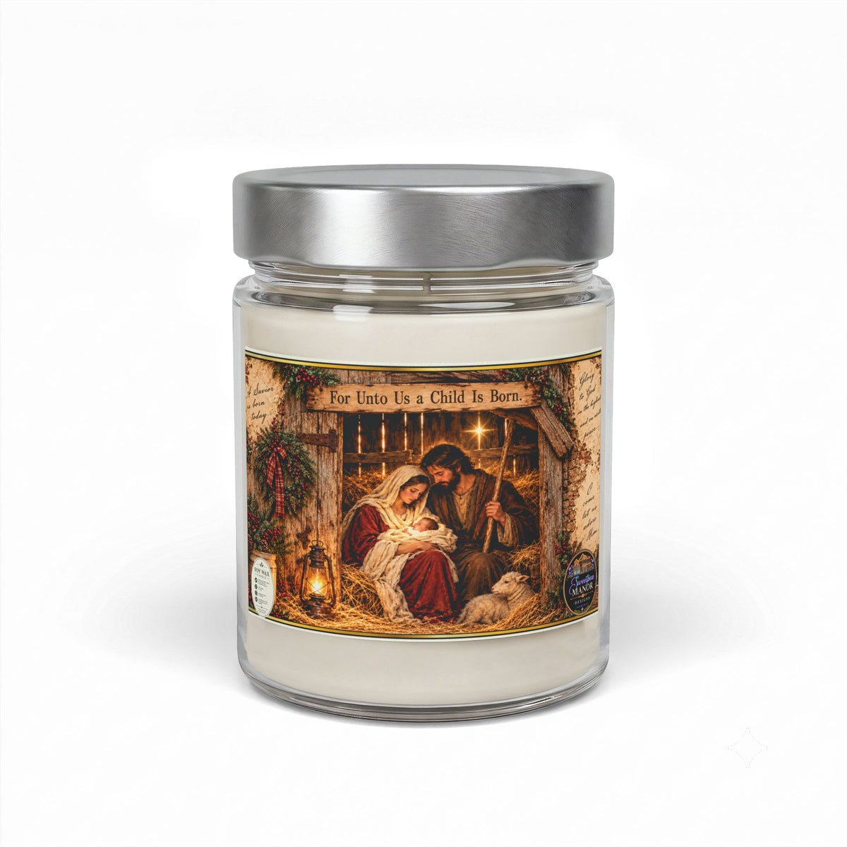 Rustic Christmas Nativity Cinnamon Vanilla Soy Wax Candle in Jar, 9oz