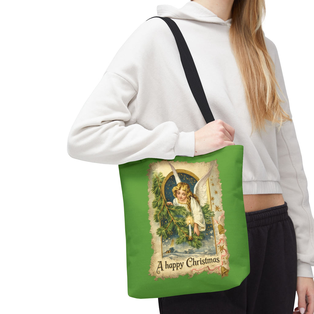 Vintage Angel Christmas Tote Bag — "A Happy Christmas" Holiday Shopper