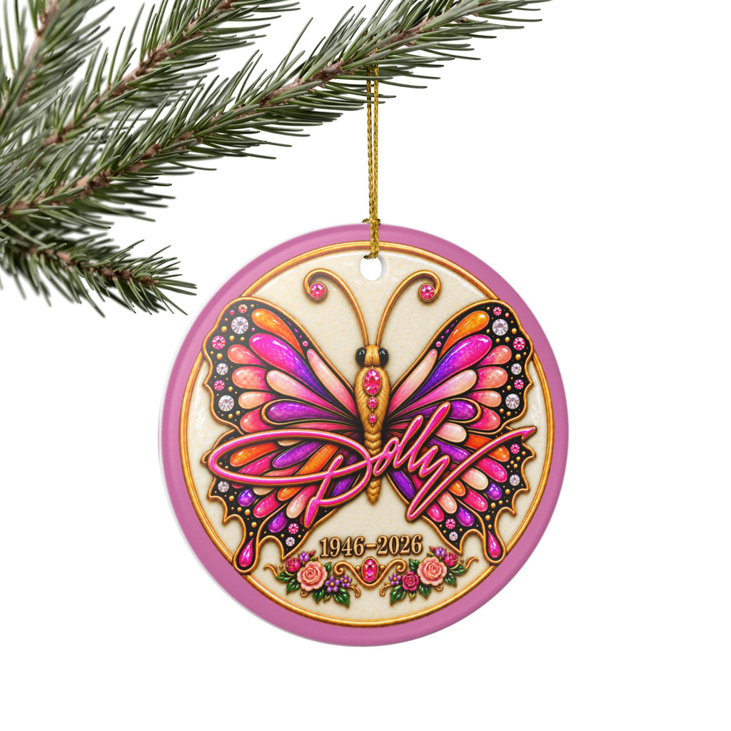 Dolly Signature and Butterfly Remembrance Ceramic Decoration Ornament, double sided (1pc)