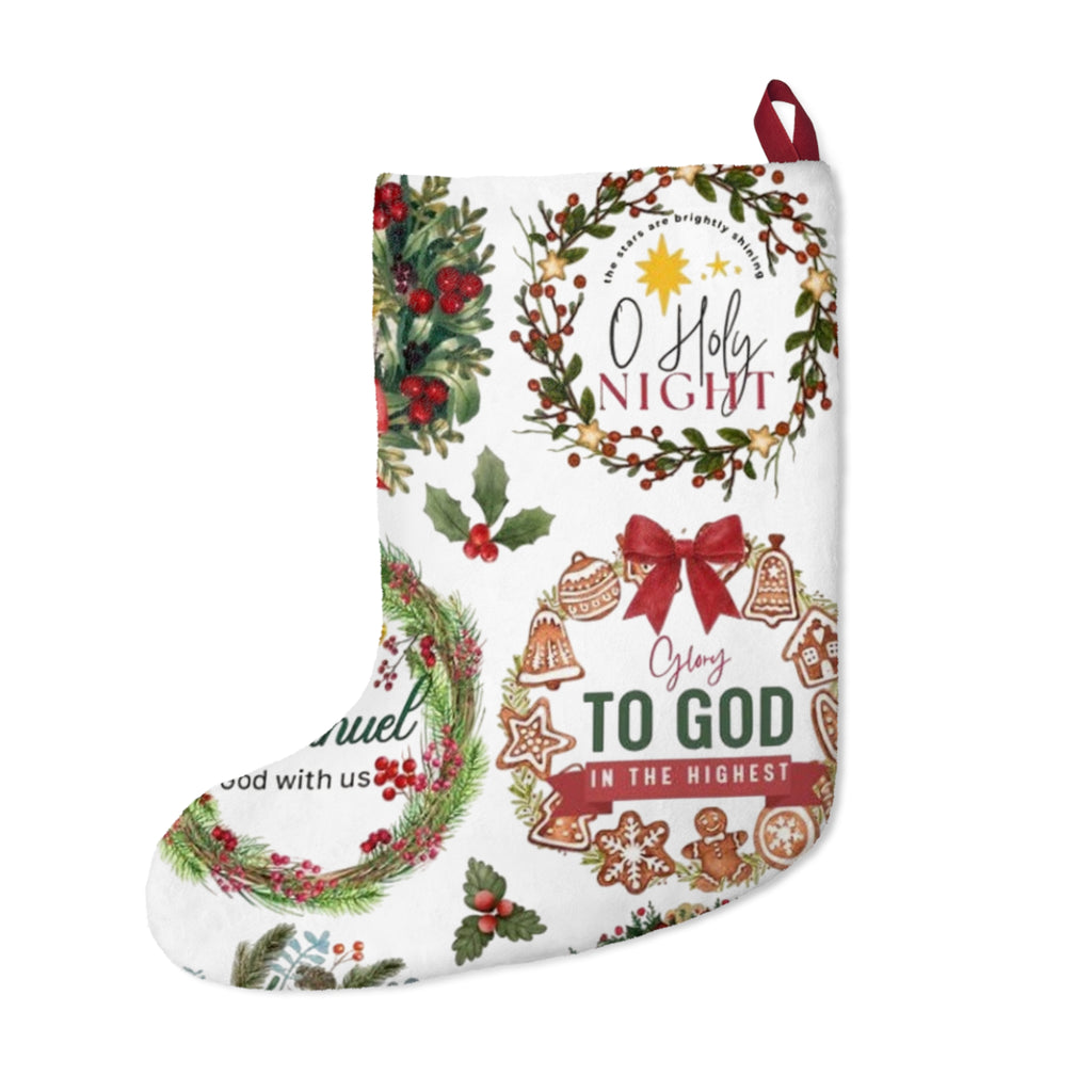 O Holy Night wreaths Christmas Stocking | Emmanuel nativity holiday stocking