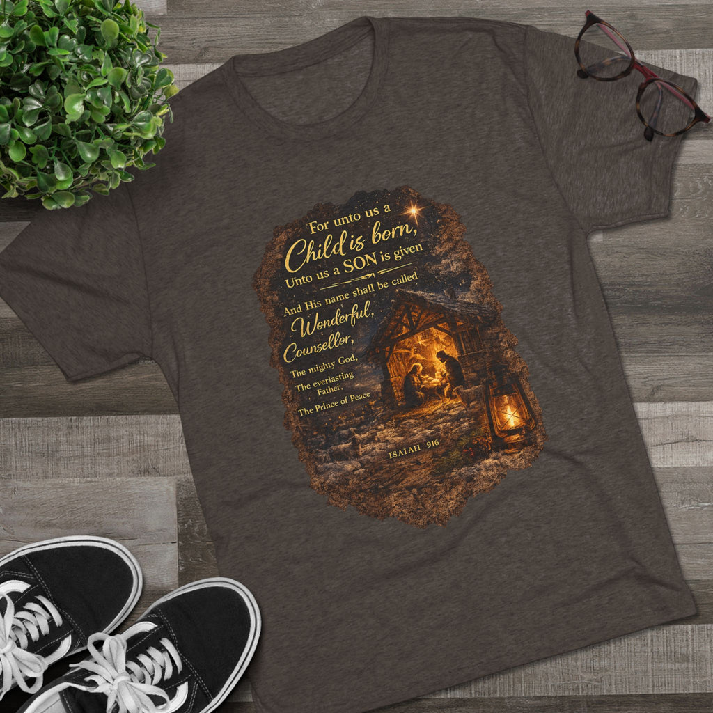 Child Is Born Nativity Scene T-Shirt | Christmas Bible Verse