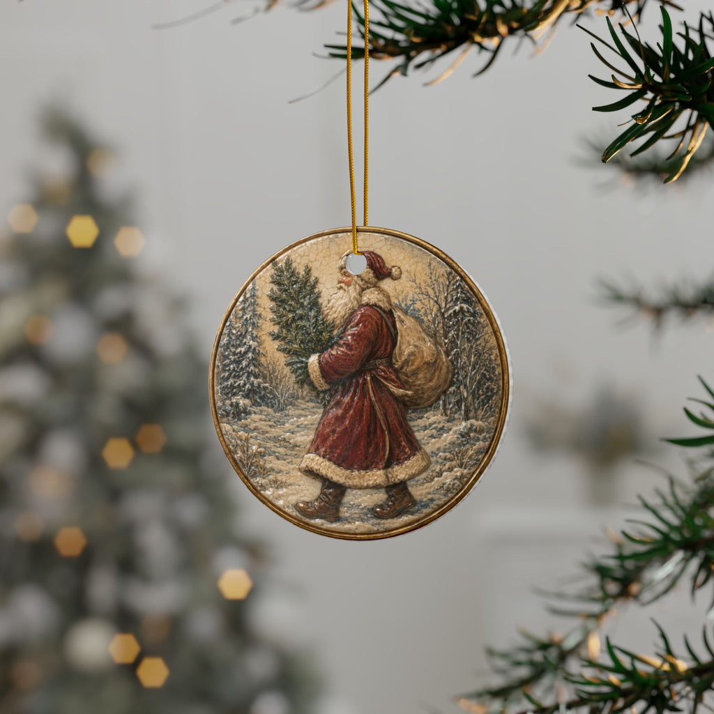 Vintage Santa with Tree Christmas Ornaments, 2-Side Print, (1pc, 3pcs, 5pcs, 10pcs)