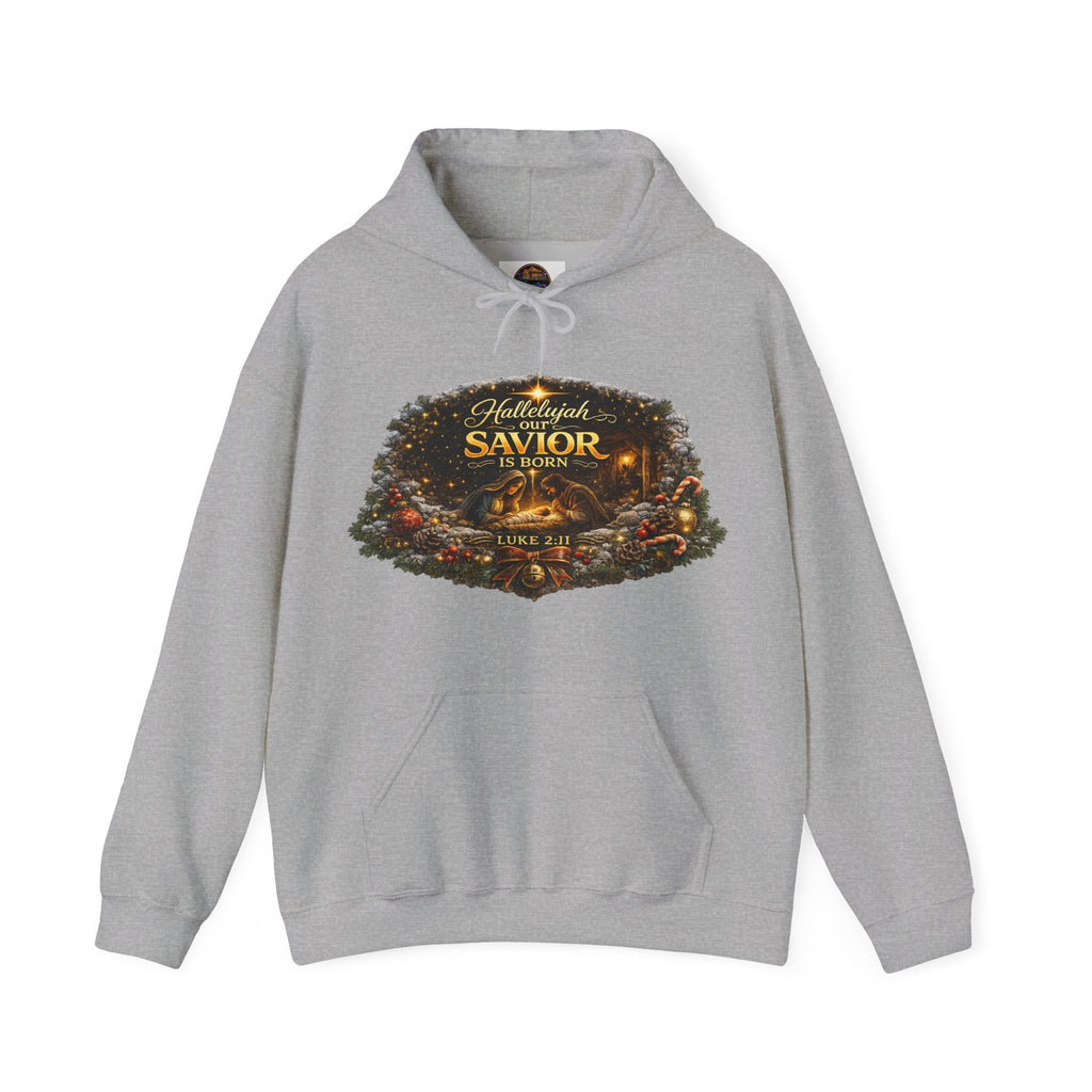 Hallelujah Savior of the World hoodie | Christmas nativity wreath design