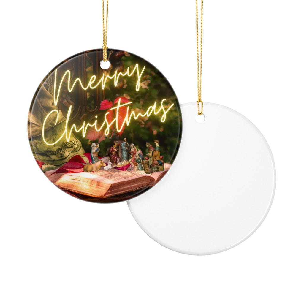 Merry Christmas Nativity Ceramic Decoration Ornament, (1pc)