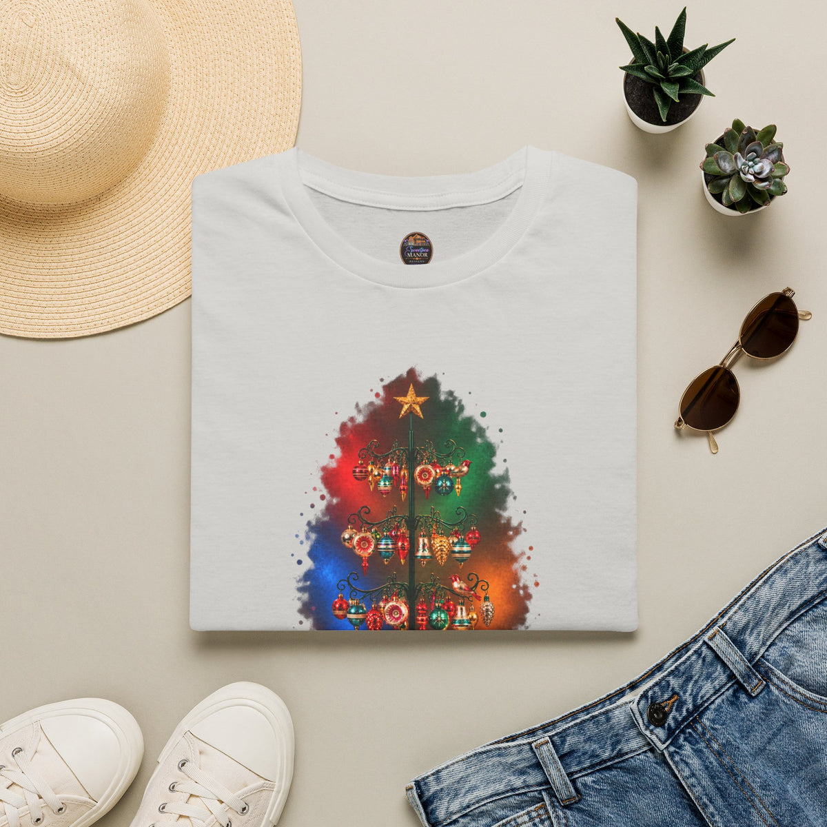 Colorful Holiday Tree T-Shirt | Christmas Lights Ornament Design