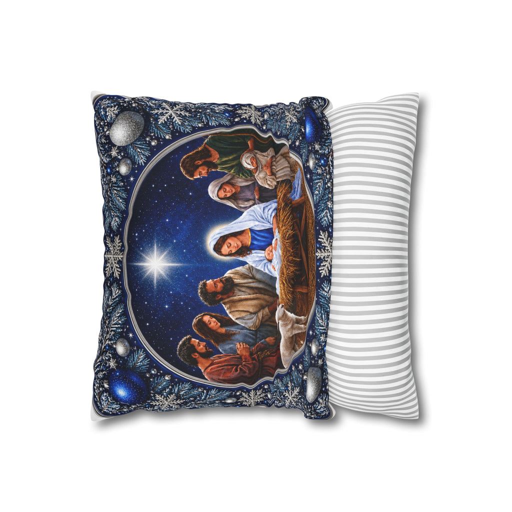 Nativity Scene Christmas Pillowcase – Holy Family Spun Polyester Square Pillow
