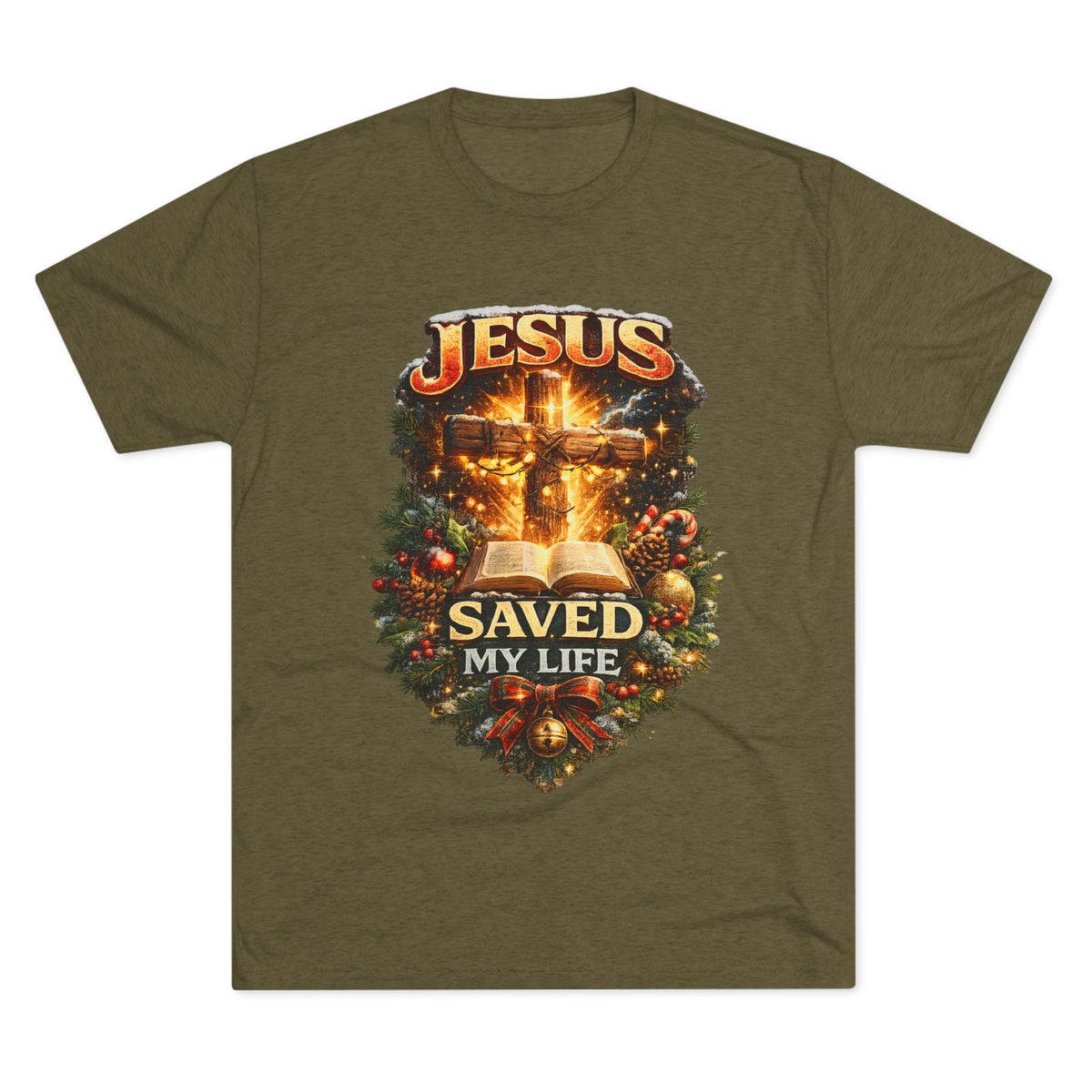 Jesus Saved My Life T-Shirt | Christian Cross Bible Christmas Wreath