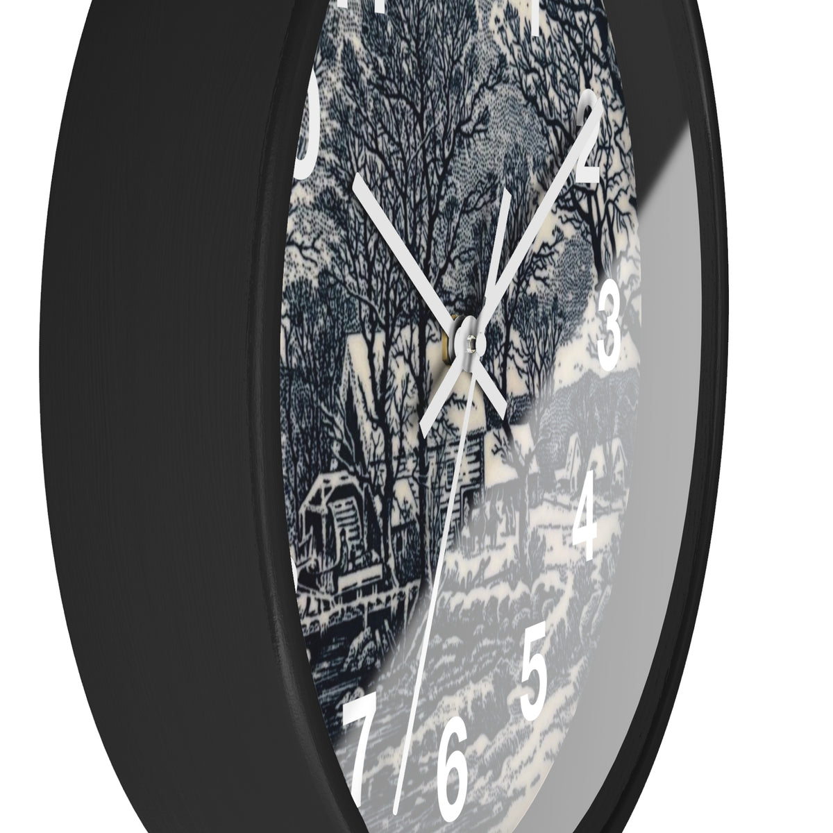 Blue and White Winter Transferware Style Wall Clock