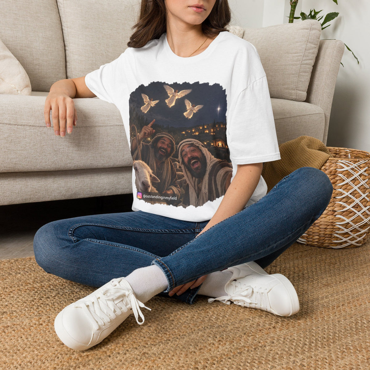 Shepherds Outstanding in the Field Christian Humor Unisex Softstyle Christmas T-Shirt