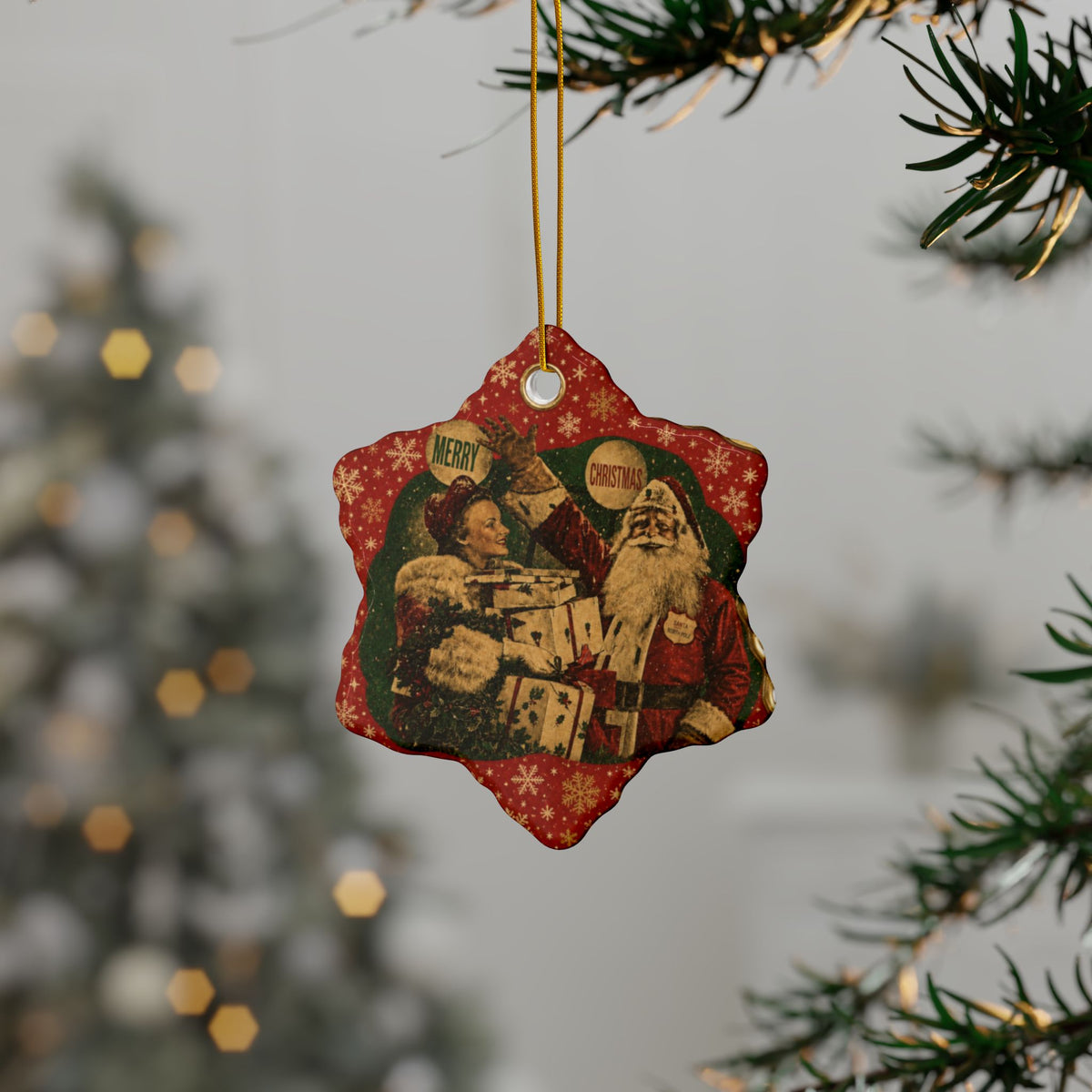 Vintage 1941 Newsprint Christmas Ceramic Ornaments, 2-Side Print, (1pc, 3pcs, 5pcs, 10pcs)
