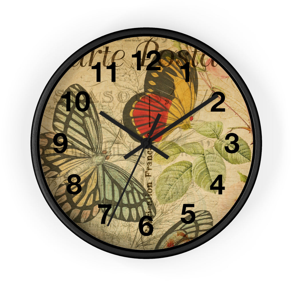 Vintage French Postcard Butterfly Wall Clock