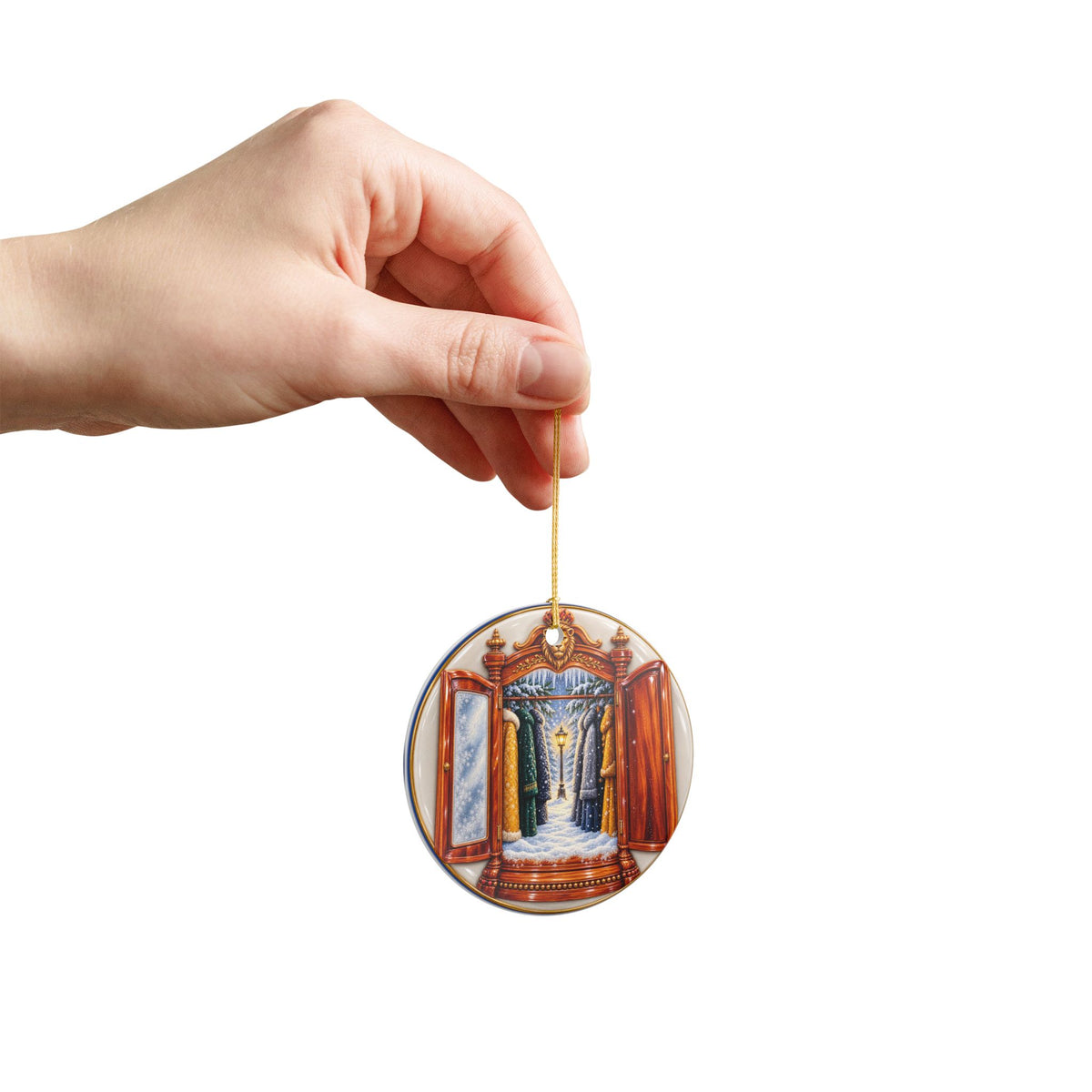 Lion Witch Wardrobe Winter 3D look Ceramic Christmas Ornament, (1pc)