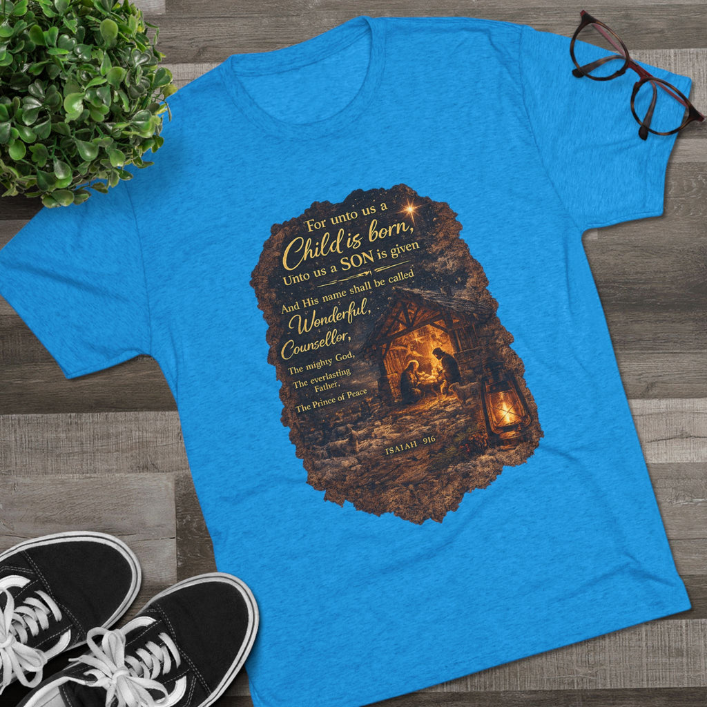 Child Is Born Nativity Scene T-Shirt | Christmas Bible Verse
