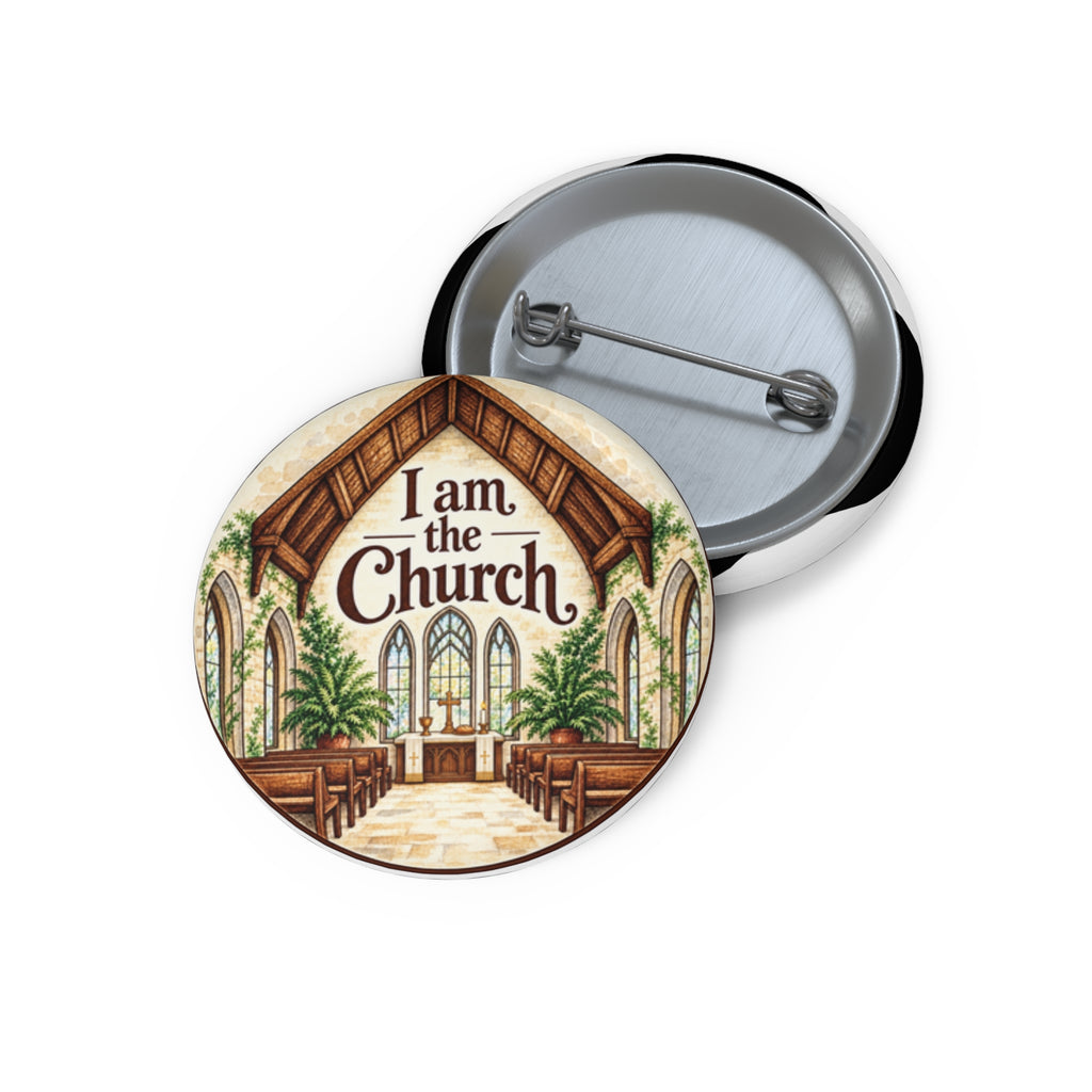 Walk to Emmaus I Am the Church pin button | Round Christian lapel pin