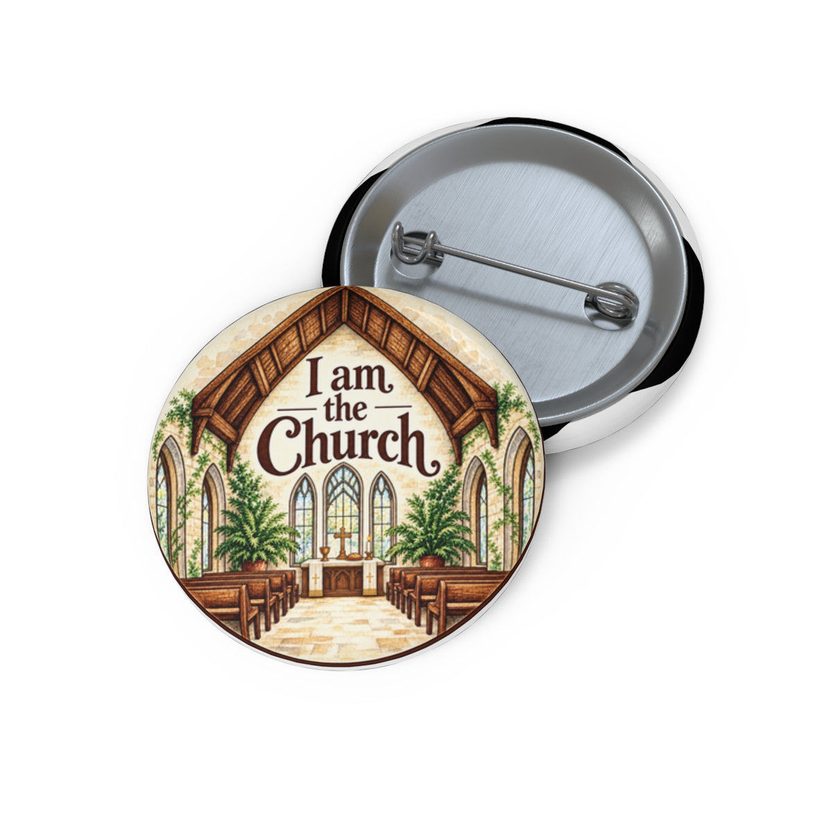 Walk to Emmaus I Am the Church pin button | Round Christian lapel pin