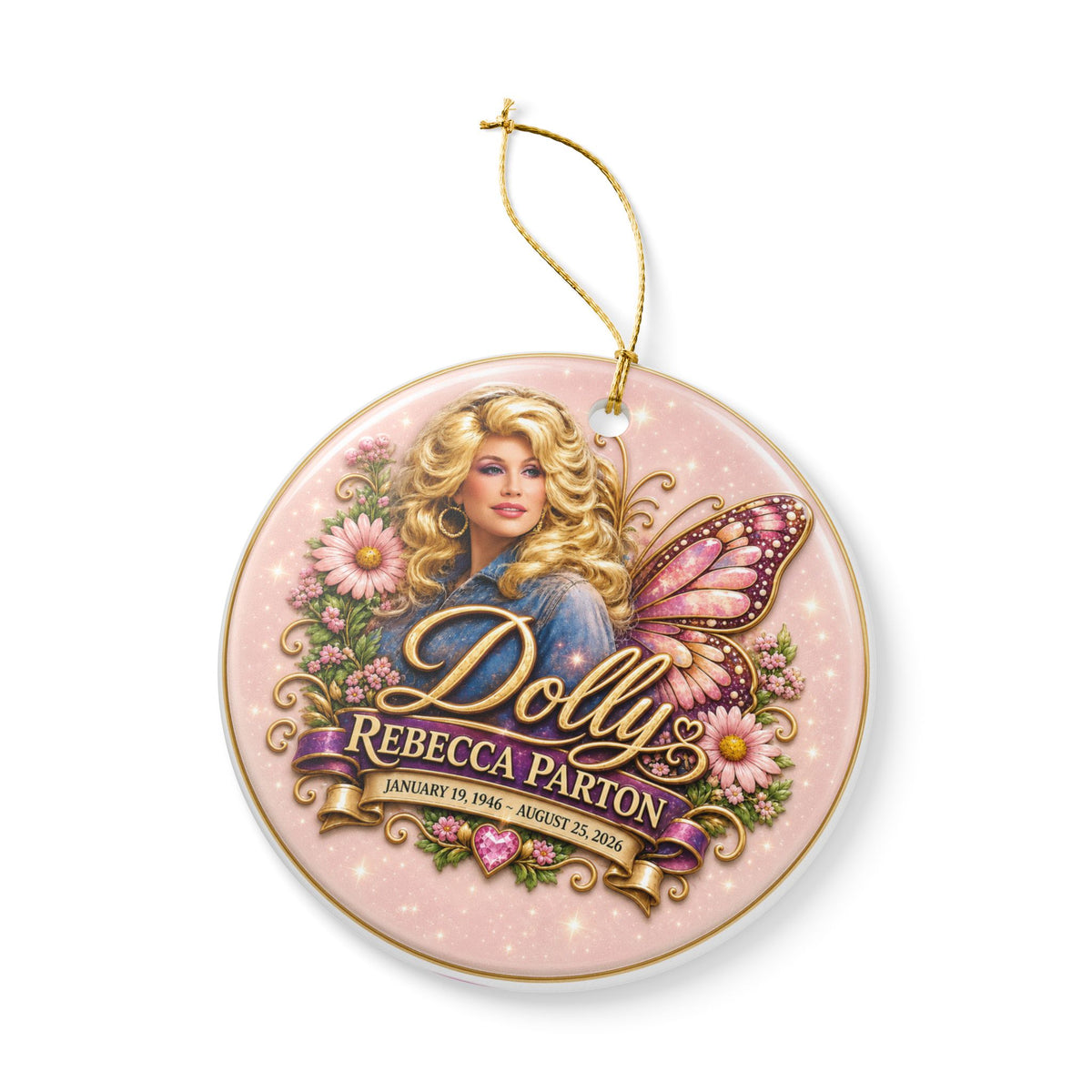 Dolly Parton Portrait Remembrance Ceramic Decoration Ornament, double sided (1pc)