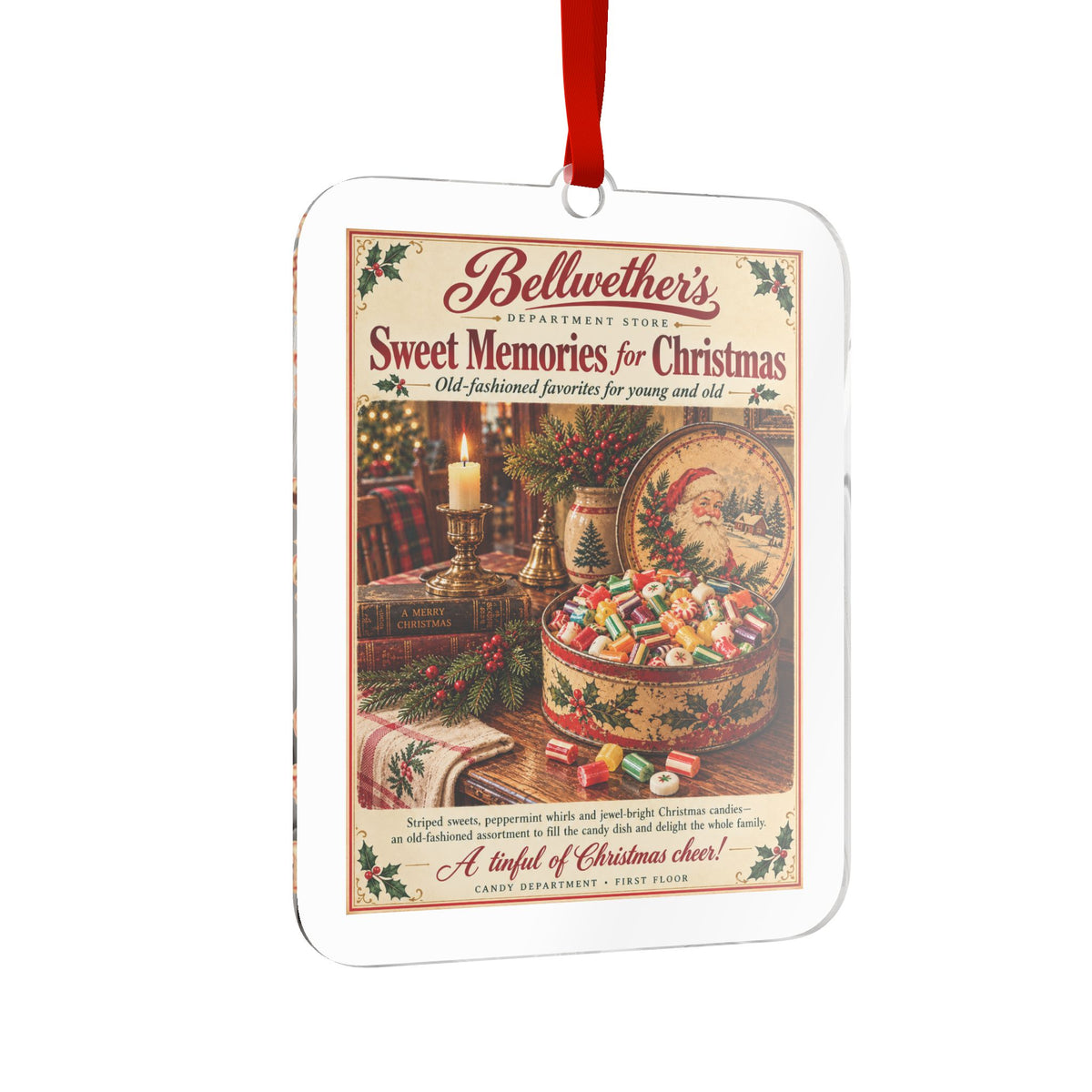 Christmas Retro Candy Tin Acrylic Ornament - "Sweet Memories for Christmas"