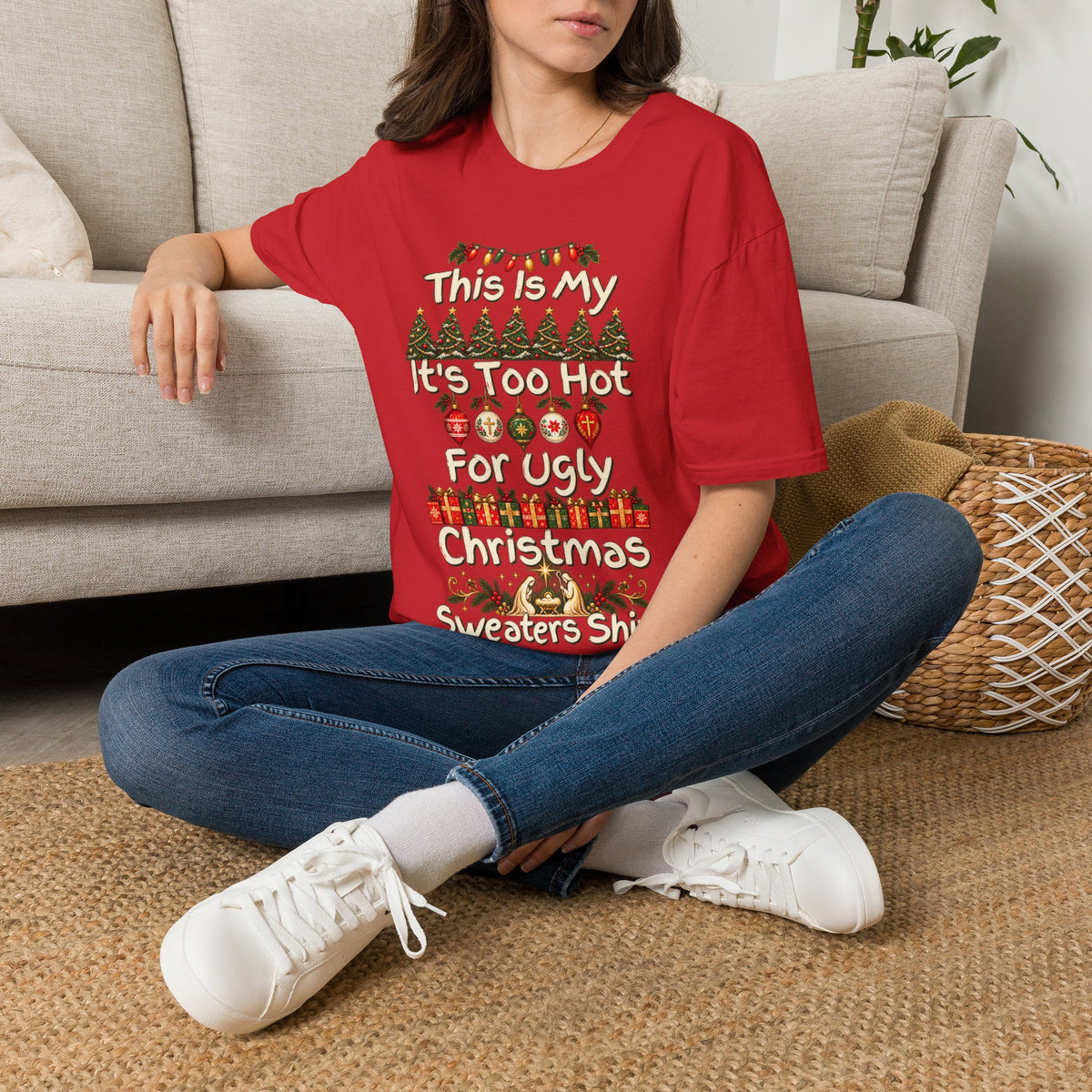 This Is My It's Too Hot For Ugly Christmas Sweater Shirt T-Shirt | Christmas holiday tee