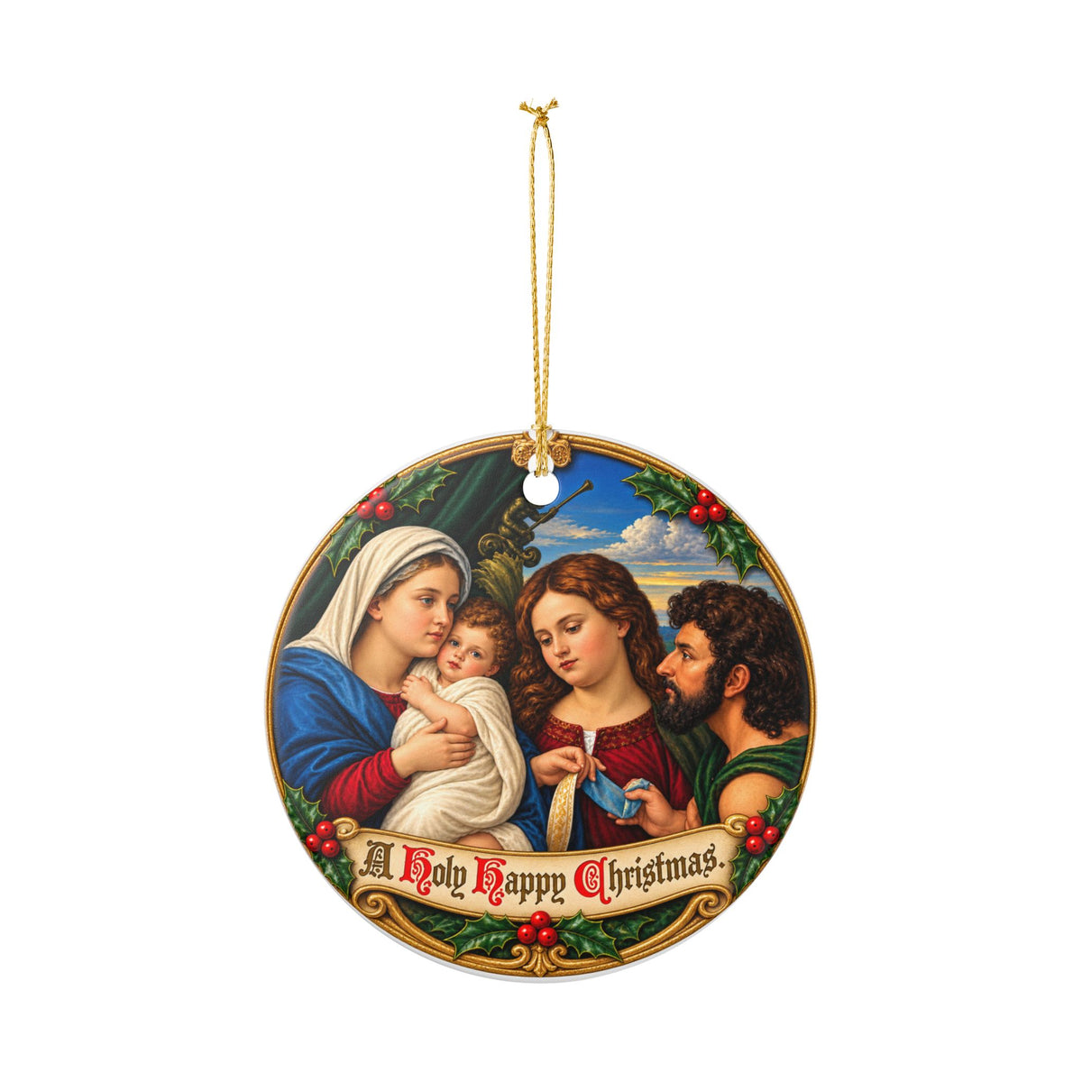 Holy Happy Christmas Nativity Ceramic Decoration Ornament, (1pc)