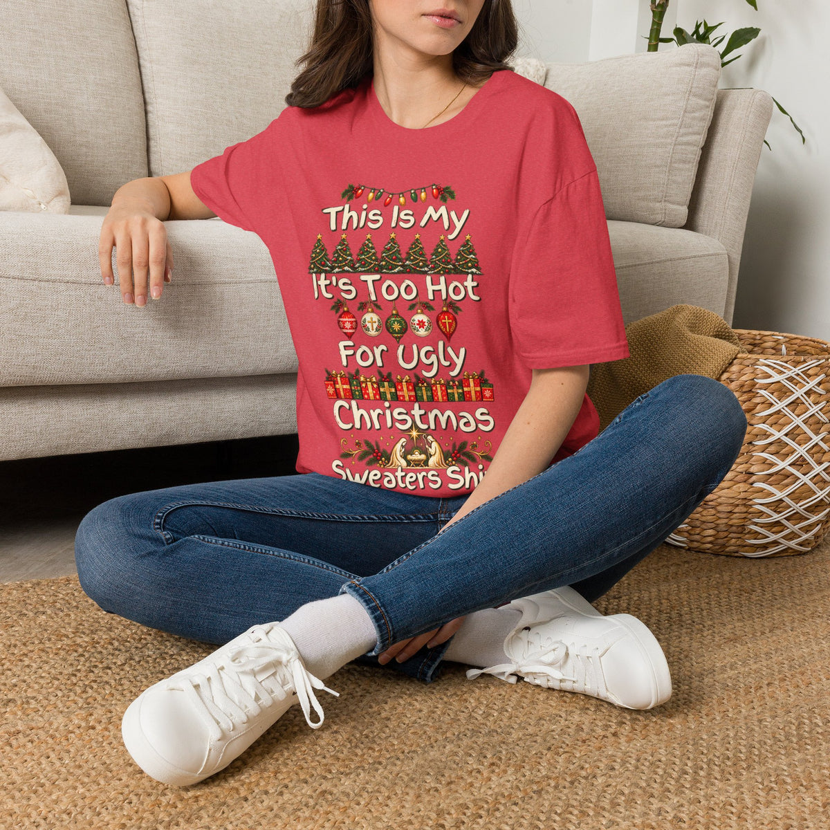 This Is My It's Too Hot For Ugly Christmas Sweater Shirt T-Shirt | Christmas holiday tee