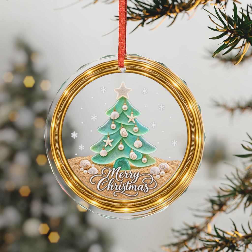 Seaglass and Seashell style Glass Christmas Ornament