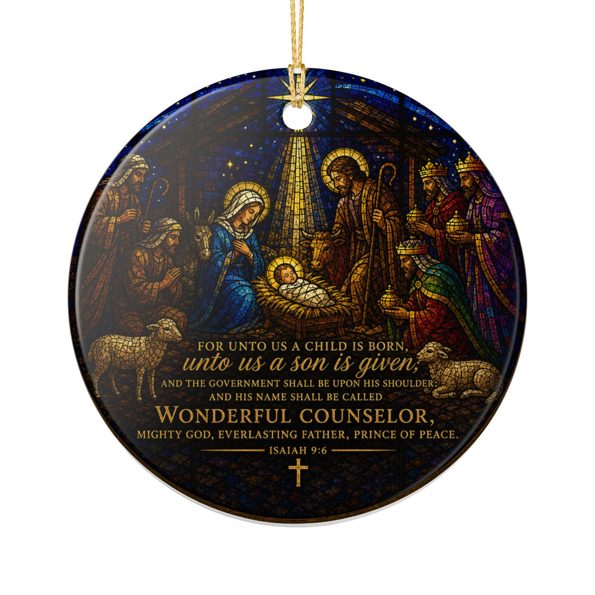 Stained Glass Vintage Nativity Ceramic Decoration Ornament, (1pc)