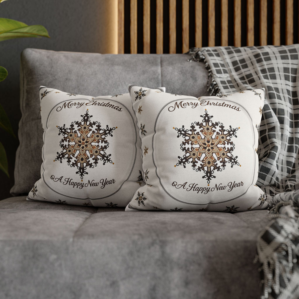 Merry Christmas Snowflake Throw Pillowcase — 'Merry Christmas / A Happy New Year' Holiday Decorative Pillow