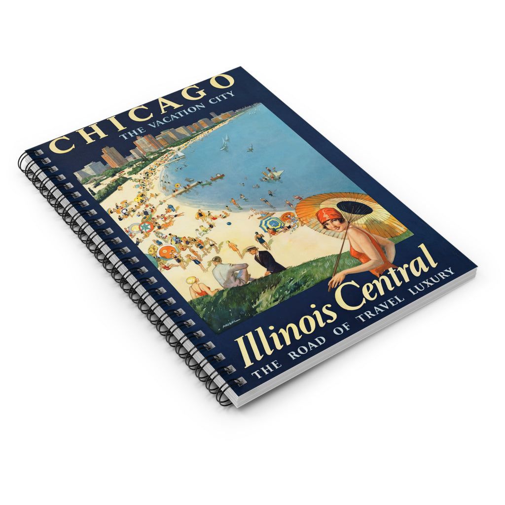 Vintage Chicago Travel Poster Spiral Notebook - Ruled Line