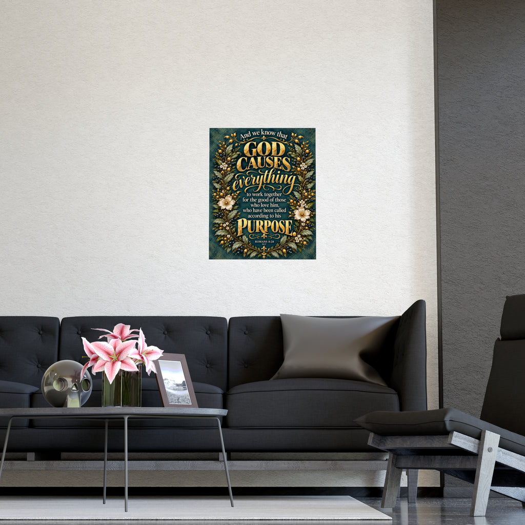 Romans 8:28 Scripture Vertical Matte Poster