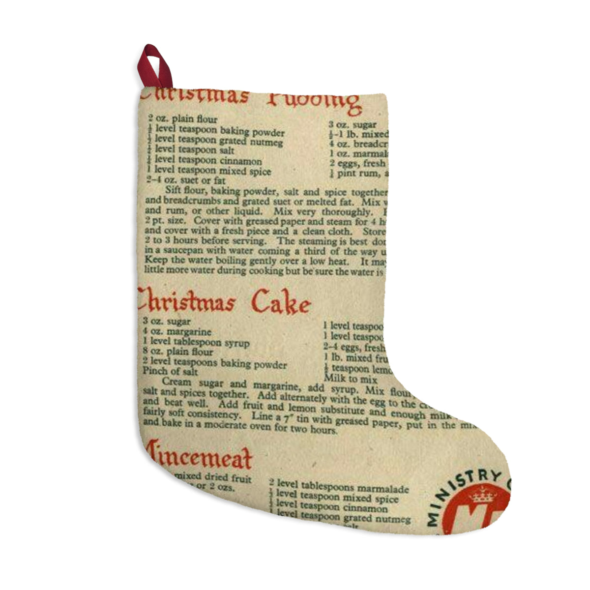 Xmas Recipes Print Christmas Stocking | Recipe Text Holiday Stocking