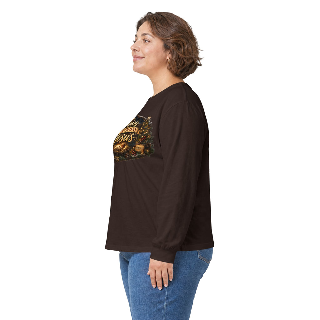 Happy Birthday Jesus Long Sleeve Tee | Nativity Christmas Religious Tee