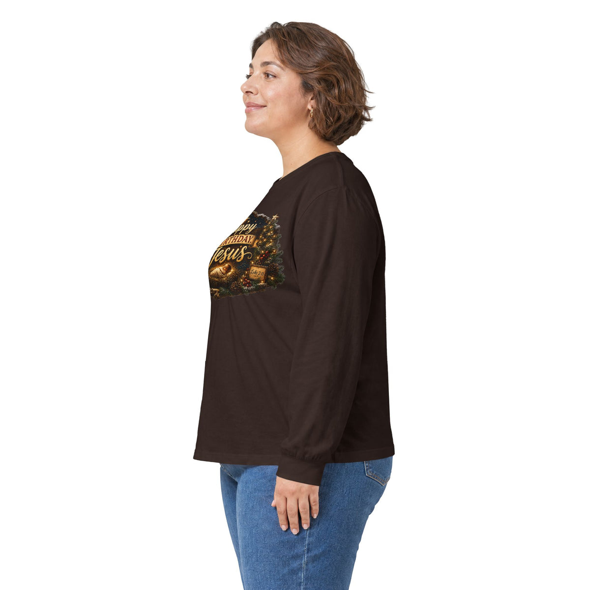 Happy Birthday Jesus Long Sleeve Tee | Nativity Christmas Religious Tee