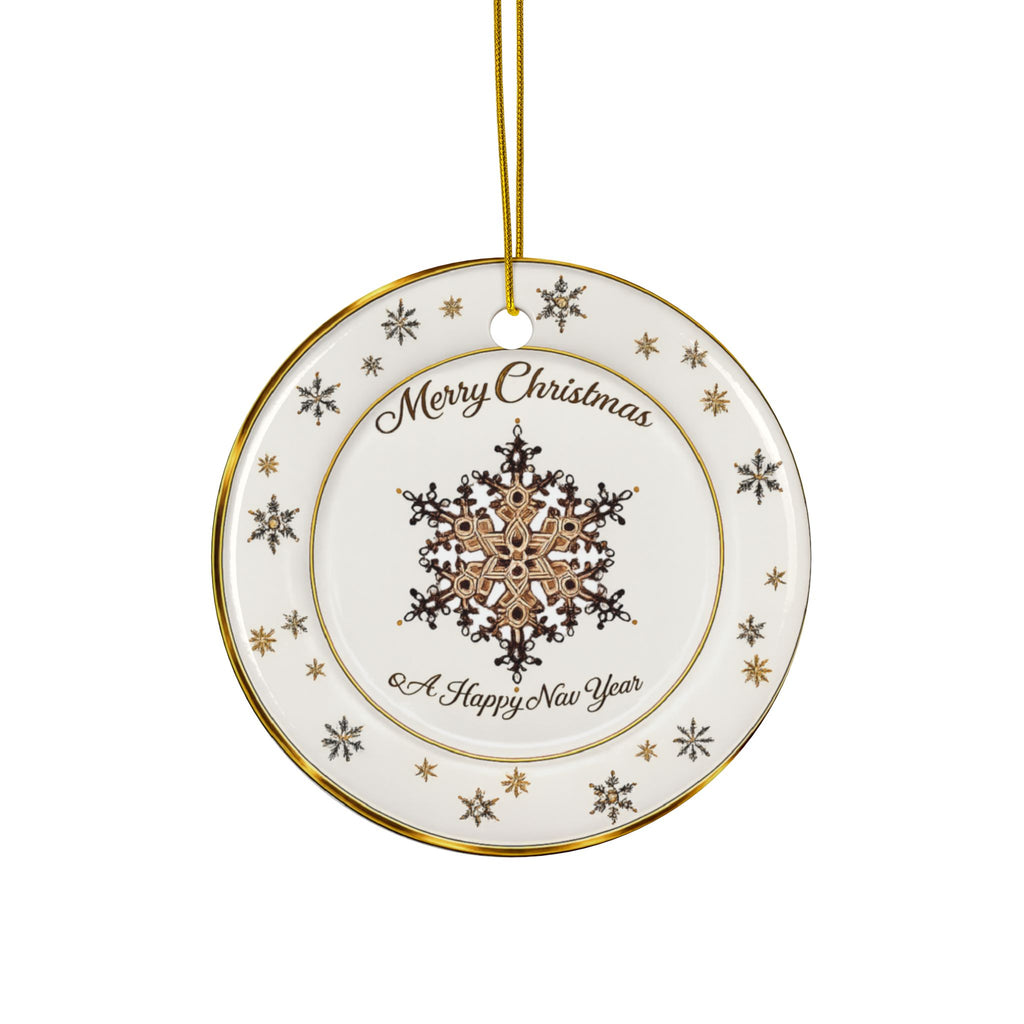 Lenox China inspired Ceramic golden snowflakes ceramic Christmas Ornaments, 2-Side Print, (1pc, 3pcs, 5pcs, 10pcs)
