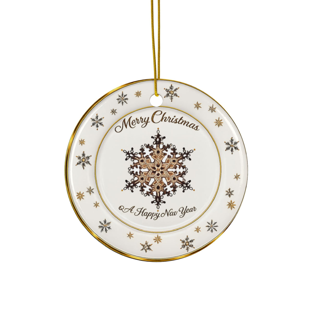 Lenox China inspired Ceramic golden snowflakes ceramic Christmas Ornaments, 2-Side Print, (1pc, 3pcs, 5pcs, 10pcs)