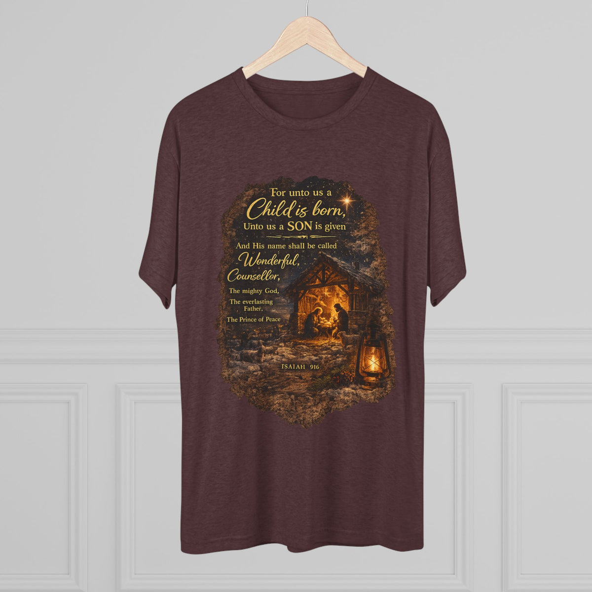 Child Is Born Nativity Scene T-Shirt | Christmas Bible Verse