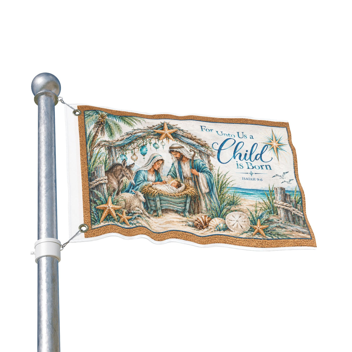 Beachy Unto us a Child is Born  Nativity Double Sided Flag