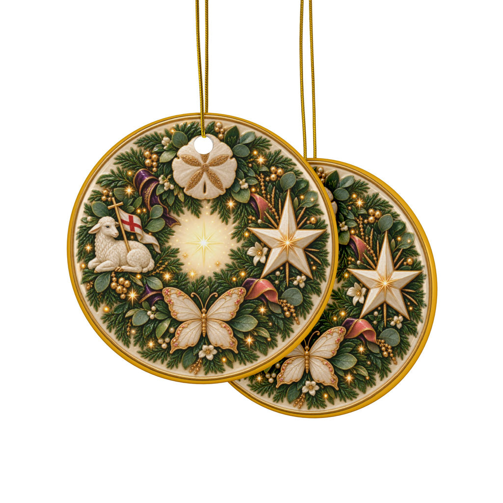 Advent Wreath Ceramic Christmas Ornaments, 2-Side Print, (1pc, 3pcs, 5pcs, 10pcs)
