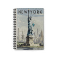 Vintage New York Travel Poster Statue of Liberty Spiral Notebook - Ruled Line