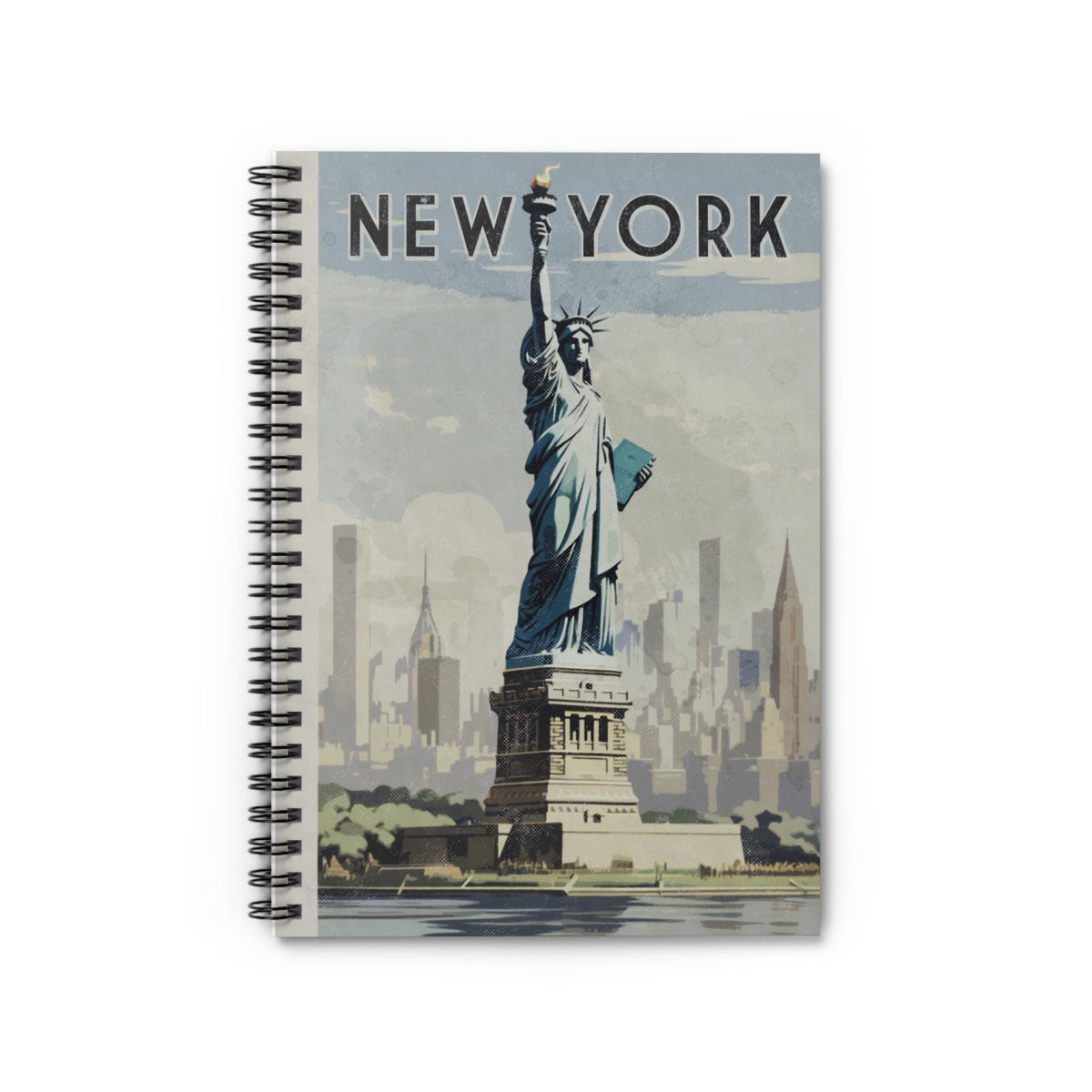 Vintage New York Travel Poster Statue of Liberty Spiral Notebook - Ruled Line