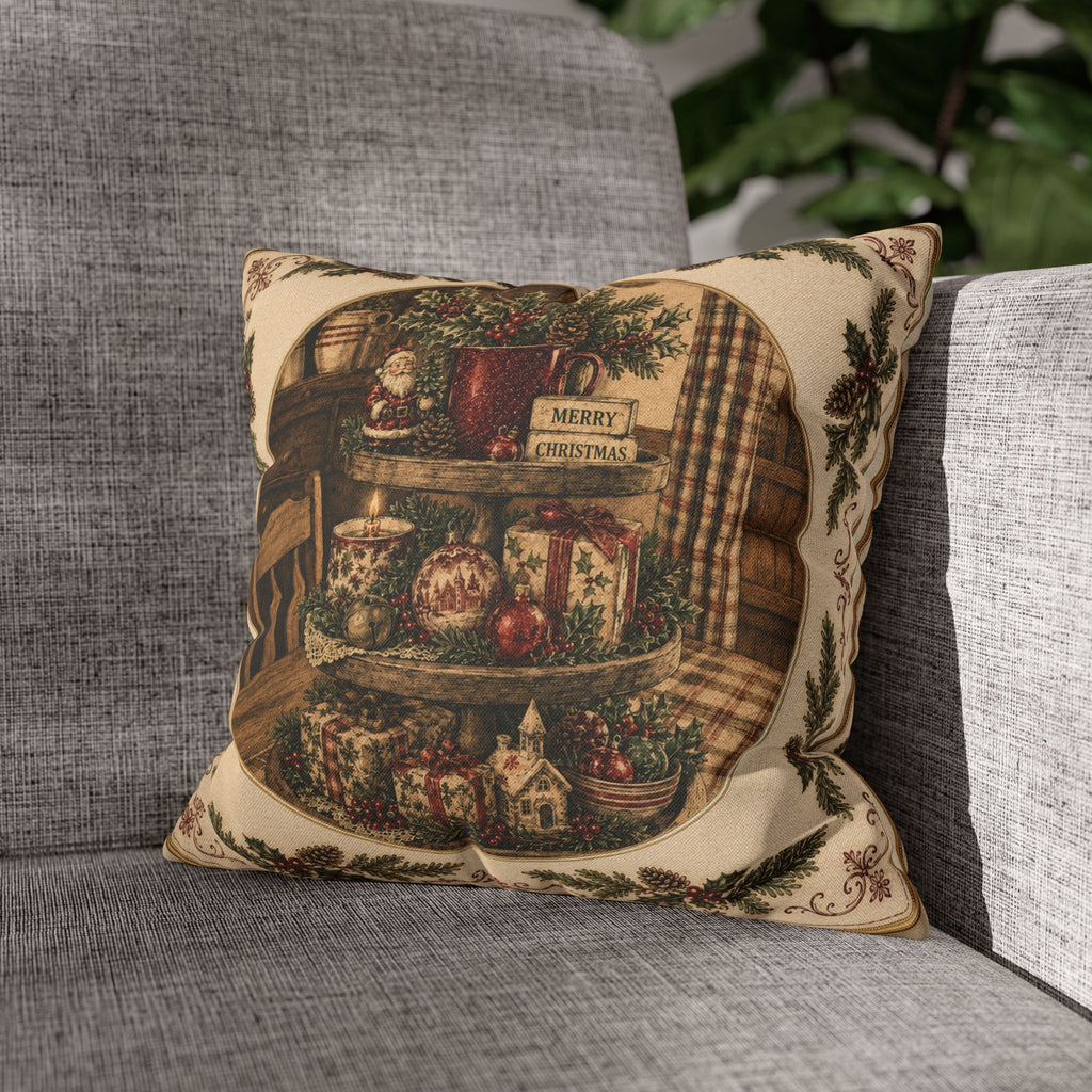 Christmas Country Kitchen Pillowcase — "Merry Christmas" Decorative Throw Pillow Cover
