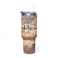 40oz Stainless Tumbler — "Hello Autumn" Fall Leaves Thermal Travel Mug