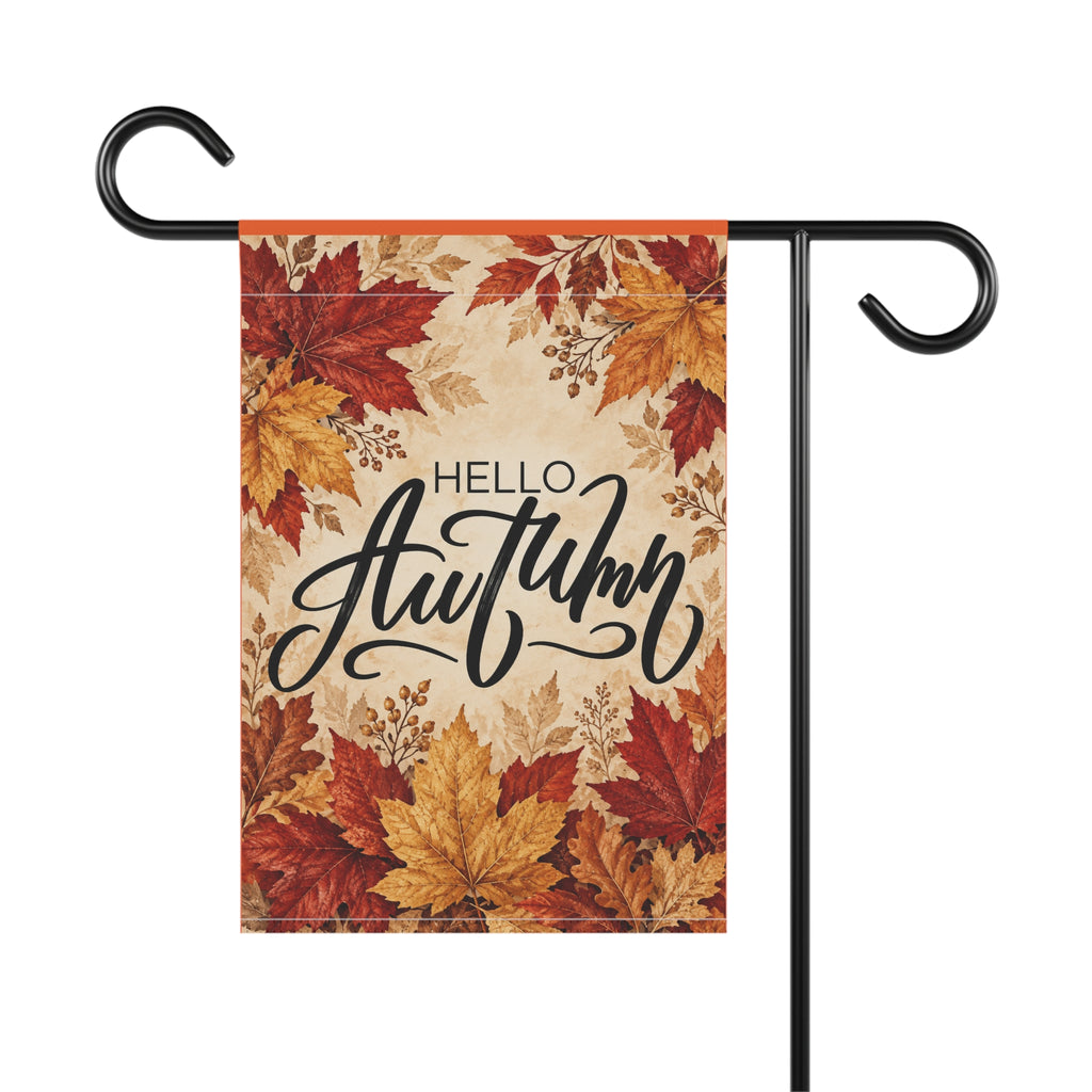 Hello Autumn Garden Flag - Fall Leaves Welcome Banner for Yard & Porch